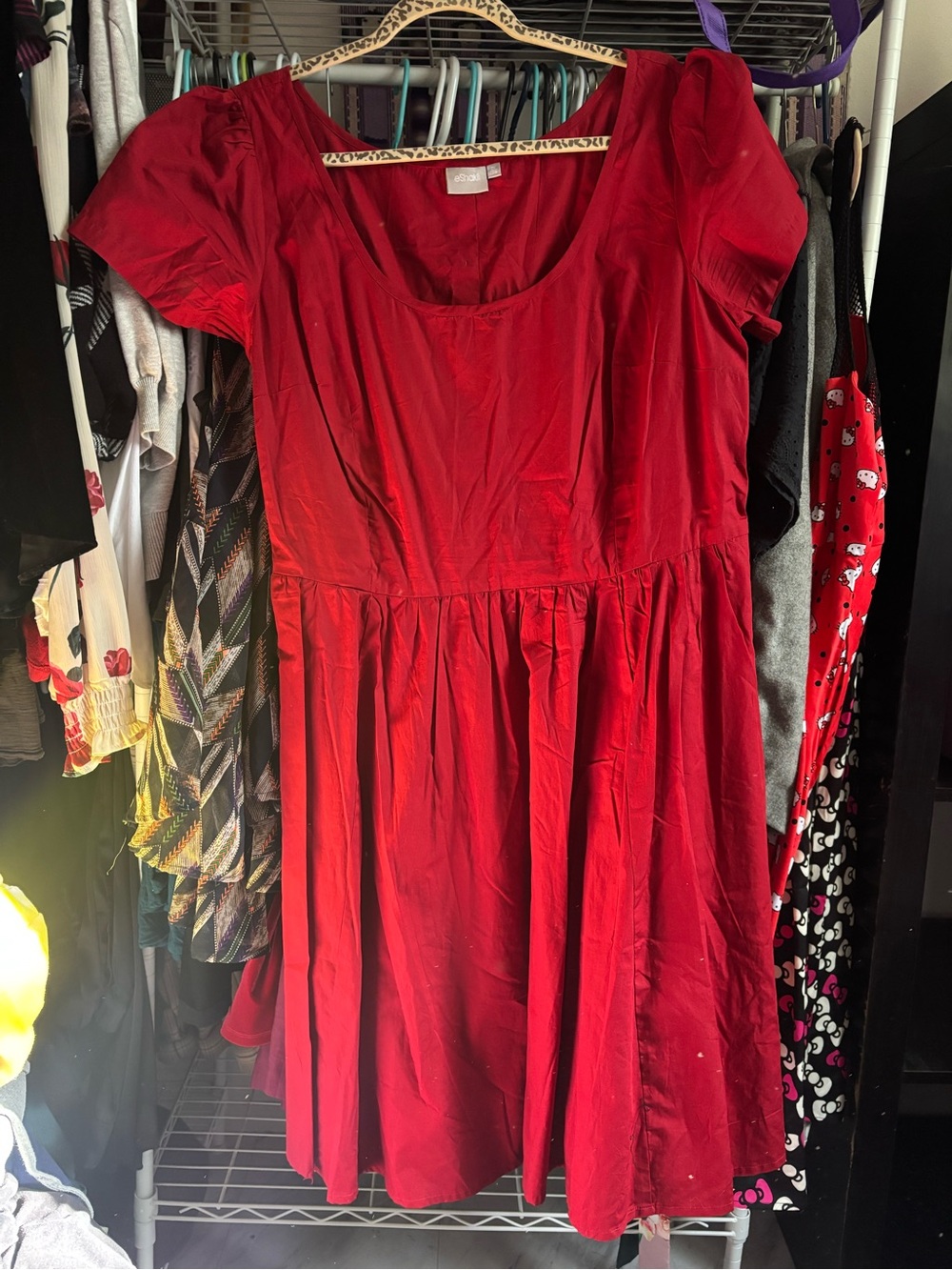 eshakti Red Midi Dress with Scoop Neck